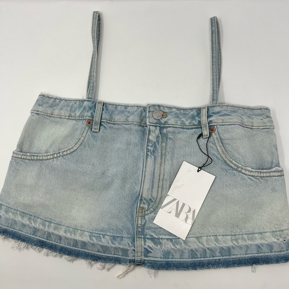 Zara Tops - Zara Skirt Style Denim Crop Top Size Small Jean Rodeo Western Festival NWT